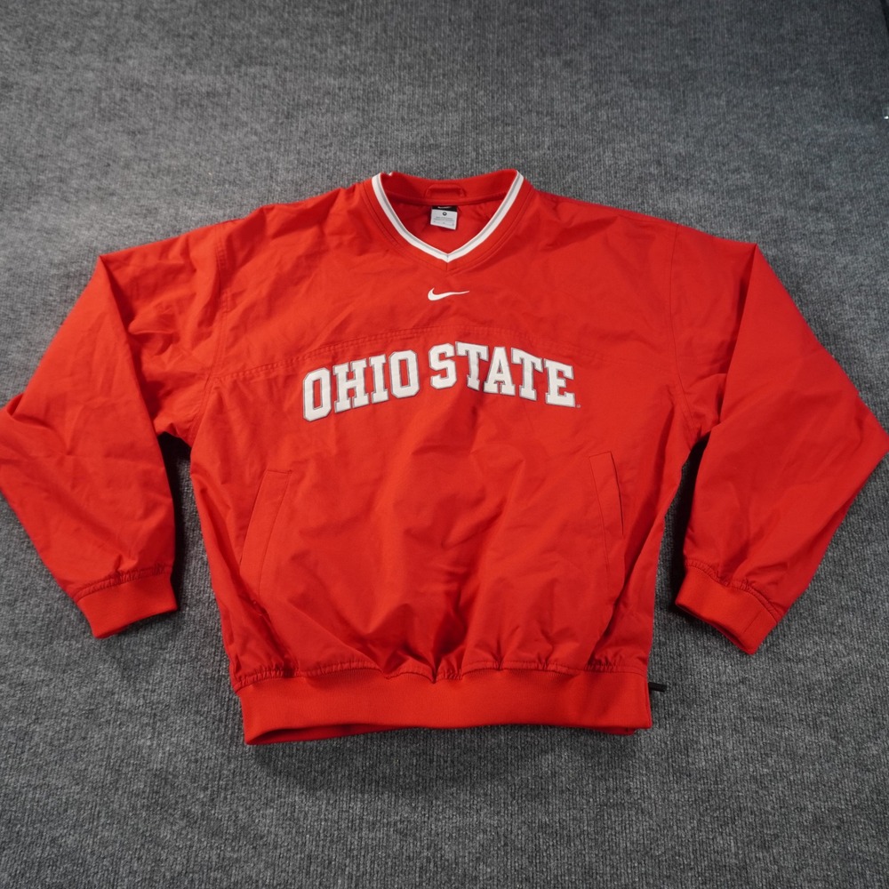 Nike Ohio State Buckeyes Center Swoosh Windbreaker Mens M Red V-Neck Pullover